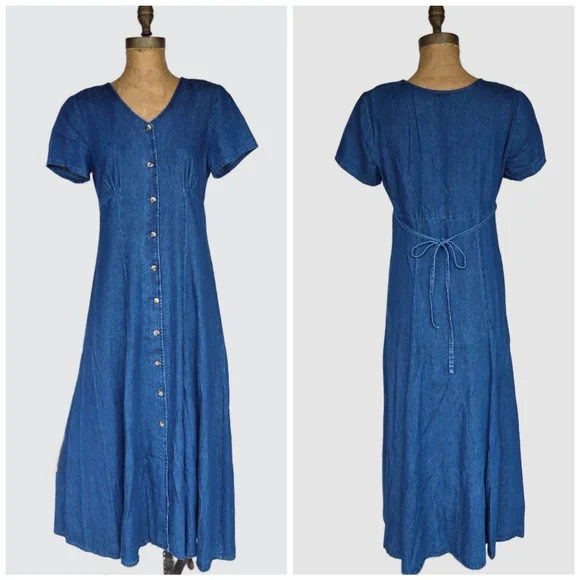 Vintage Denim Button Front Maxi Dress - Picture 3 of 11